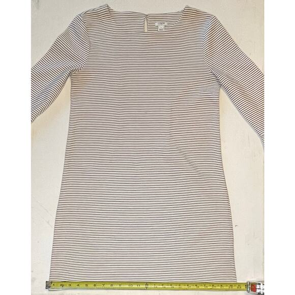 J.Crew Factory Bell Sleeve Dress M Black Cream Stripe Cotton Blend Classic Chic - Picture 7 of 13